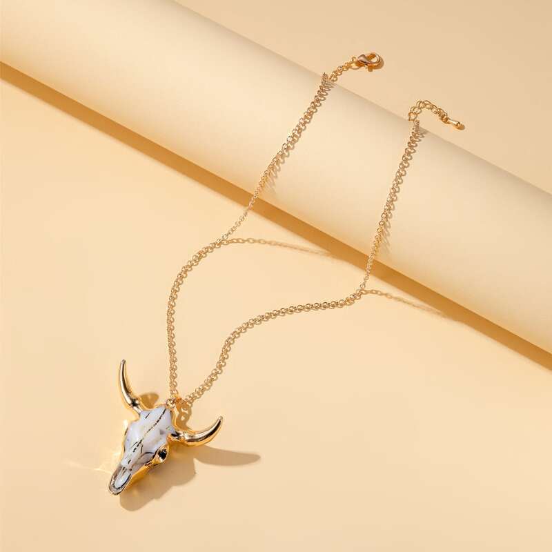 

Bull Head Charm Necklace, Gold