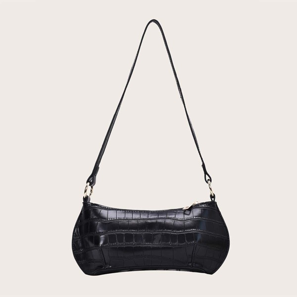 

Croc Embossed Shoulder Bag, Black