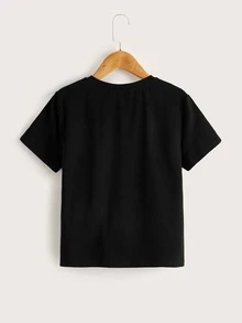 SHEIN Tops con gái Con số màu đen Giải trí - màu đen - Xem 2