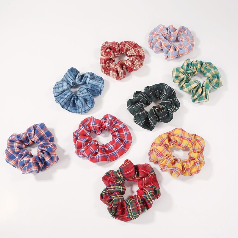 

9pcs Plaid Pattern Scrunchie, Multicolor