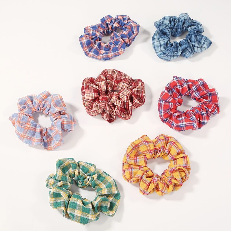 

7pcs Plaid Pattern Scrunchie, Multicolor