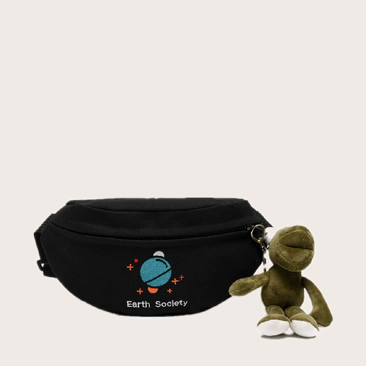

Letter Graphic Fanny Pack With Bag Charm, Black