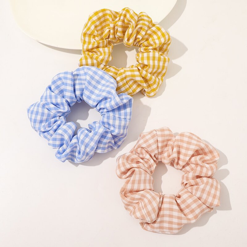 

3pcs Plaid Pattern Scrunchie, Multicolor