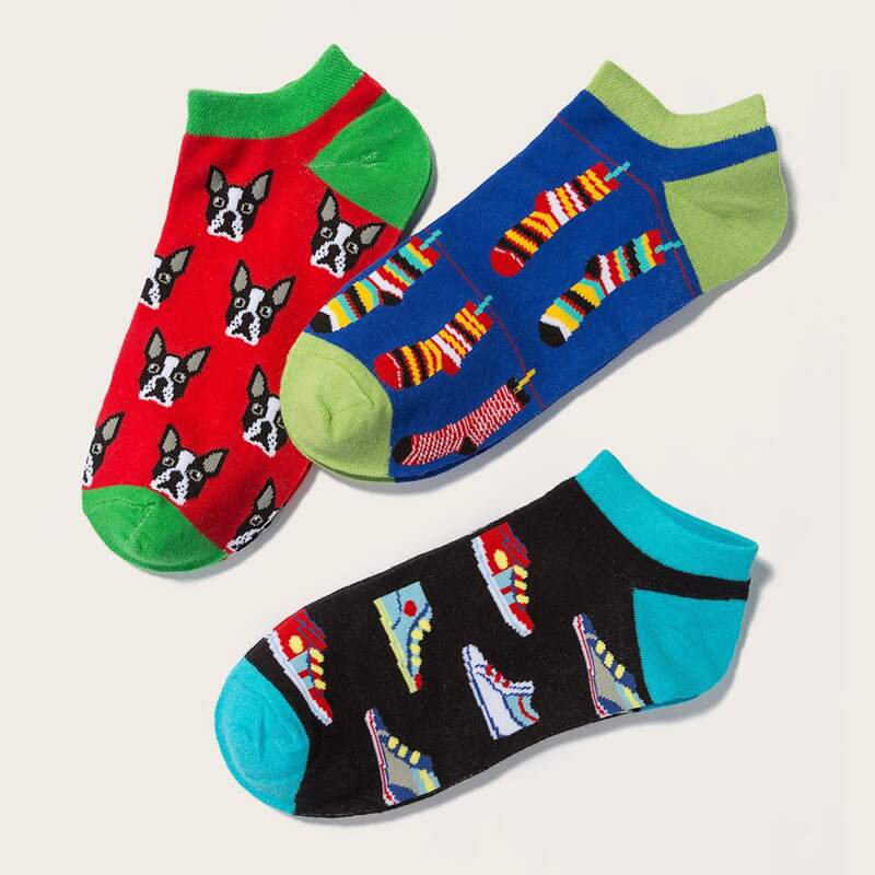 

3pairs Cartoon Graphic Socks, Multicolor