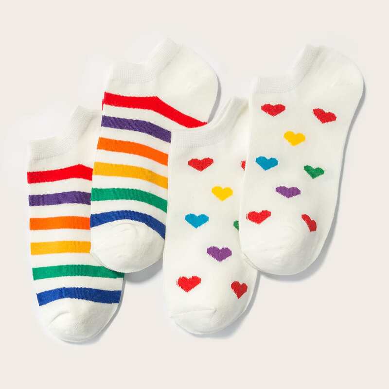 

4pairs Heart Pattern Socks, White