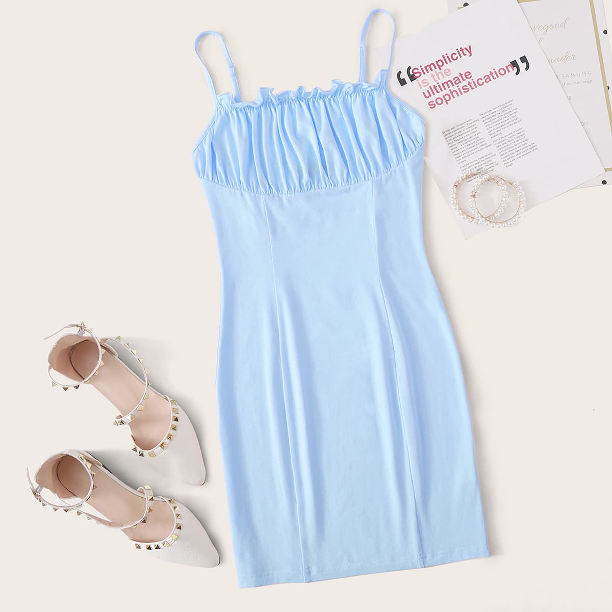 

Ruched Bust Cami Dress, Blue