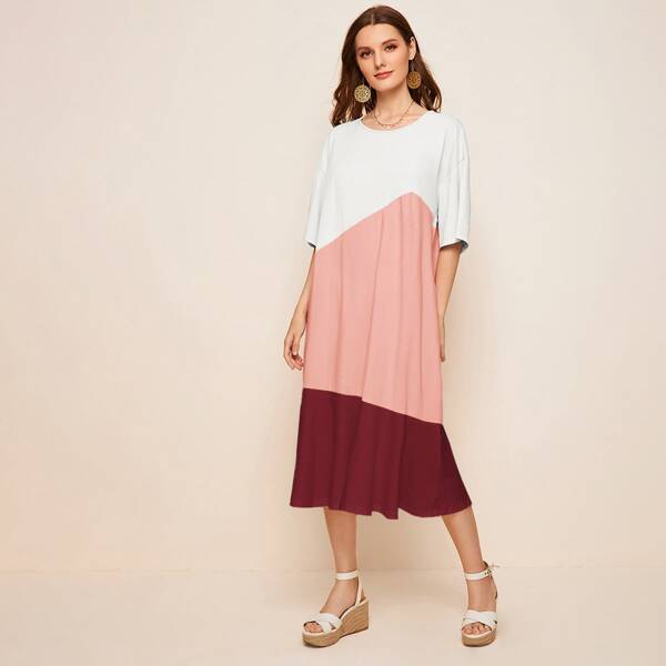 

Drop Shoulder Colorblock Dress, Multicolor