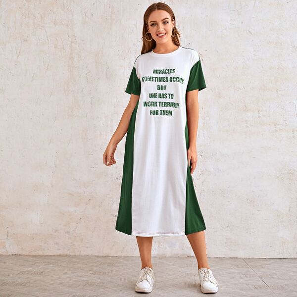 

Slogan Graphic Two Tone Dress, Multicolor
