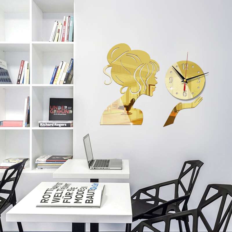 

1pc Girl Decor Mirror Surface Wall Clock, Multicolor
