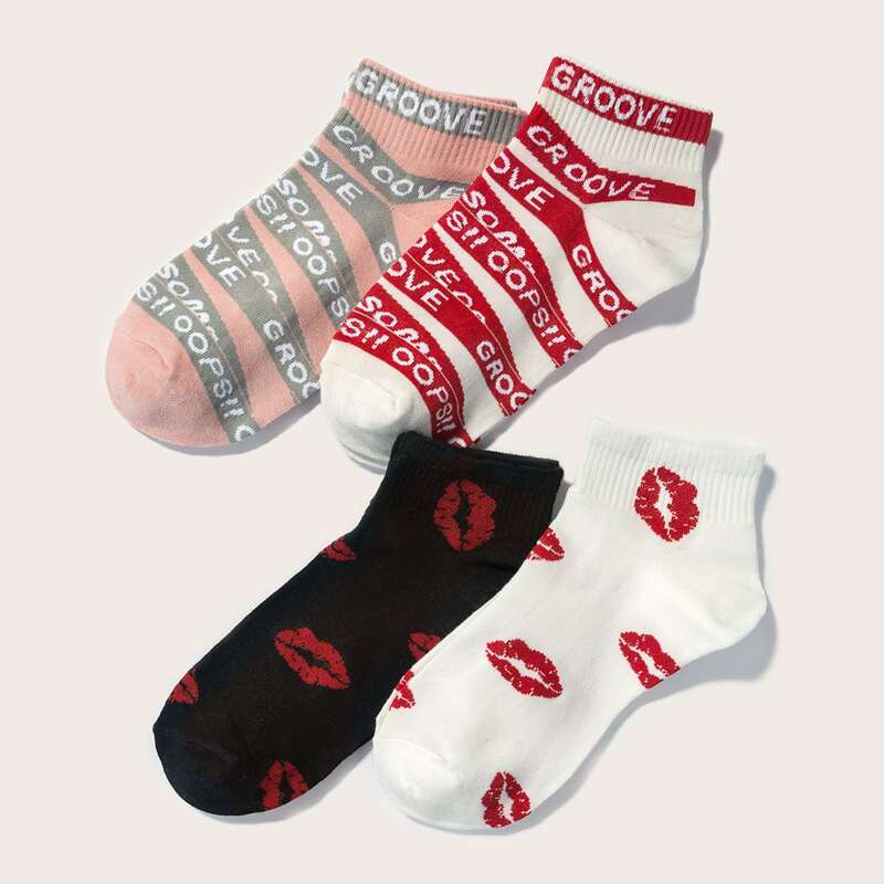 

4pairs Letter Graphic Socks, Multicolor