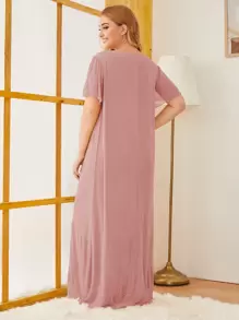 SHEIN Unity Plus Embroidered Mesh Trim Tie Front Night Dress, Moo Moo - Pink - View 2