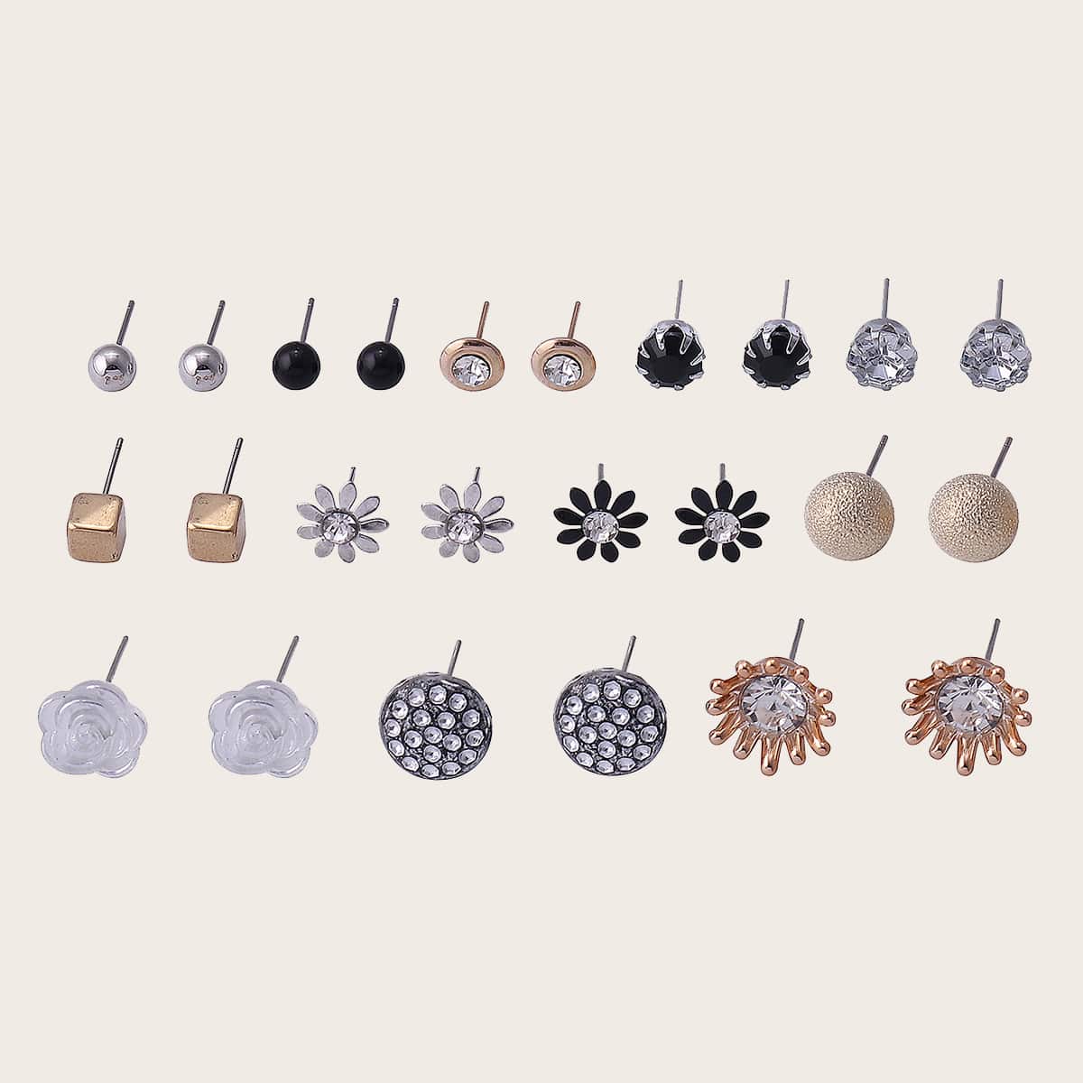 

12pairs Rhinestone Engraved Earrings, Multicolor