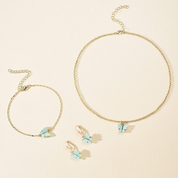 

4pcs Butterfly Charm Jewelry Set, Gold