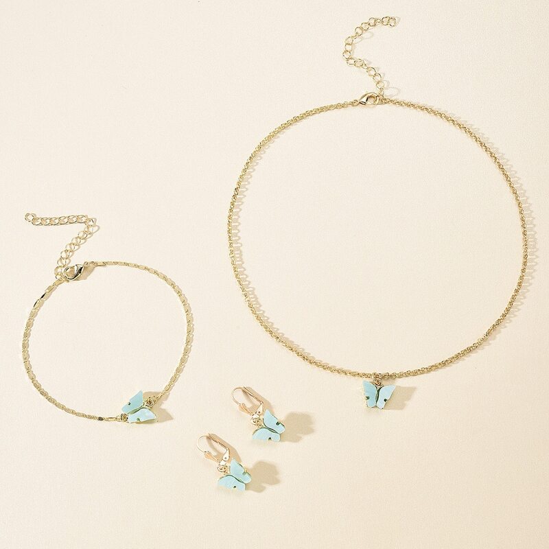 

4pcs Butterfly Charm Jewelry Set, Gold