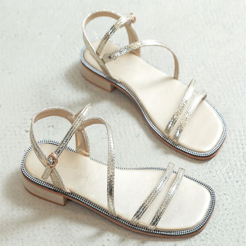 

Metallic Ankle Strap Sandals, Gold