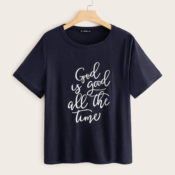 

Plus Slogan Graphic Tee, Navy blue