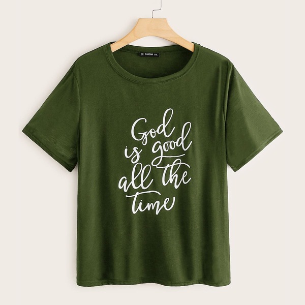 

Plus Slogan Graphic Tee, Army green