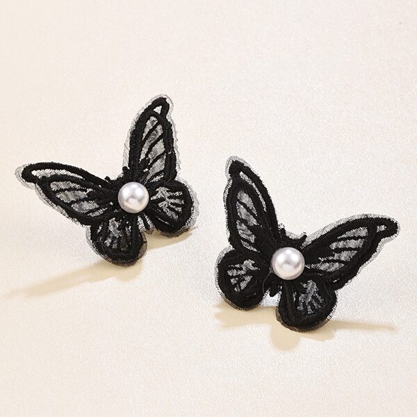 

Lace Butterfly Stud Earrings, Black and white