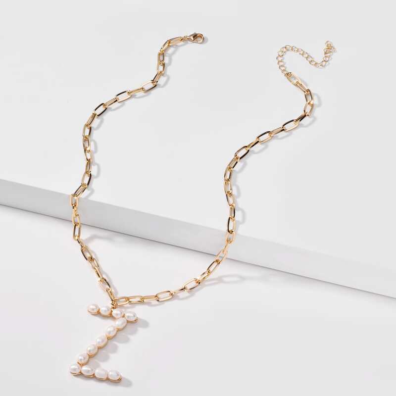 

Faux Pearl Letter Necklace, Gold