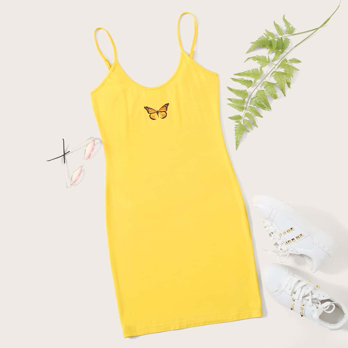 

Neon Yellow Butterfly Cami Dress, Yellow bright