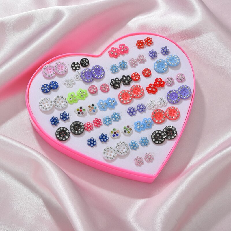 

36pairs Rhinestone Stud Earrings, Multicolor