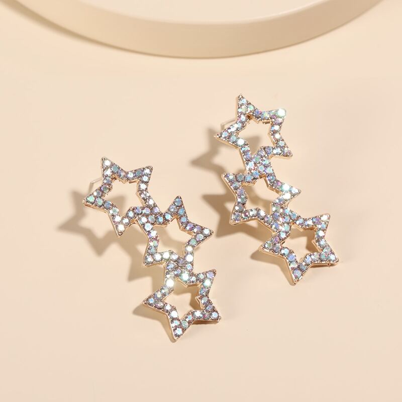 

Rhinestone Star Earrings, White