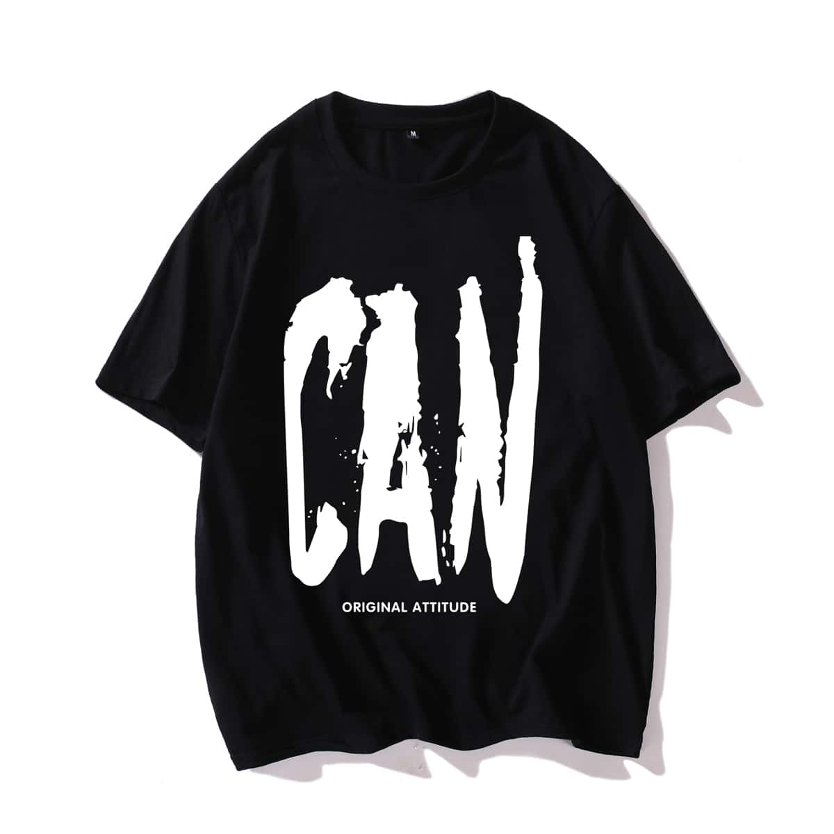 Guys Letter Graphic Round Neck Tee, Black