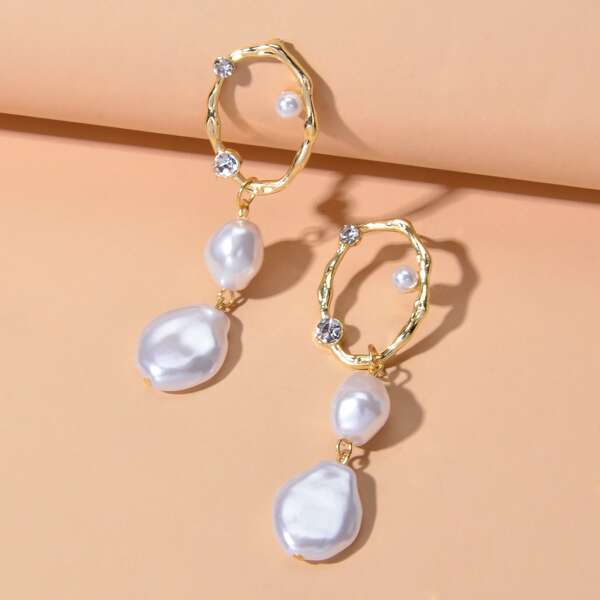

Faux Pearl Drop Earrings, Gold