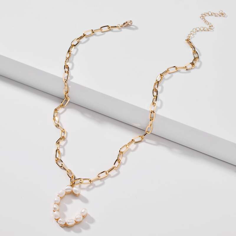 

Faux Pearl Letter Necklace, Gold