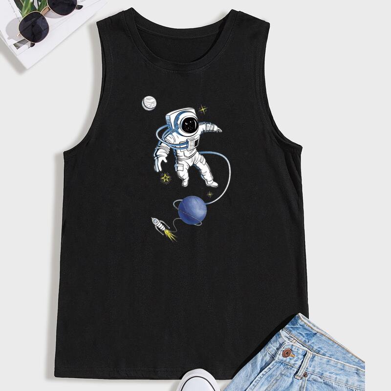 

Guys Galaxy Print Tank Top, Black