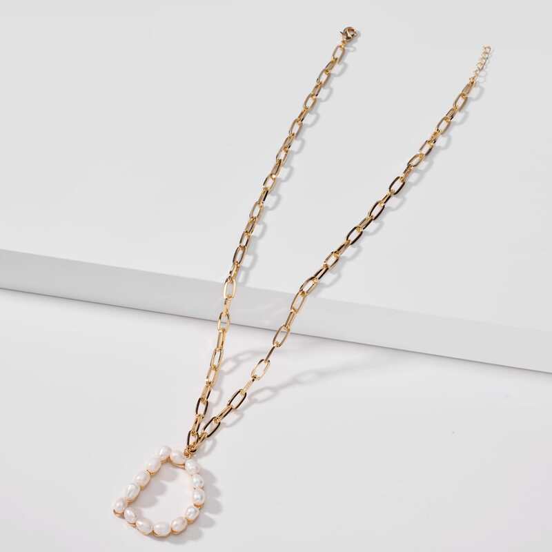 

Faux Pearl Letter Necklace, Gold