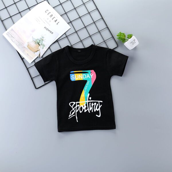 

Toddler Boys Letter Graphic Tee, Black