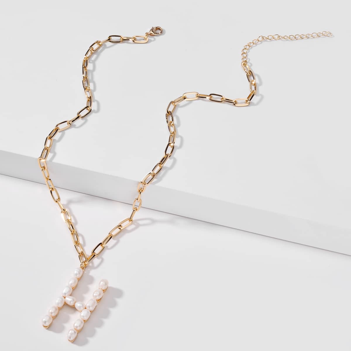 

Faux Pearl Letter Necklace, Gold