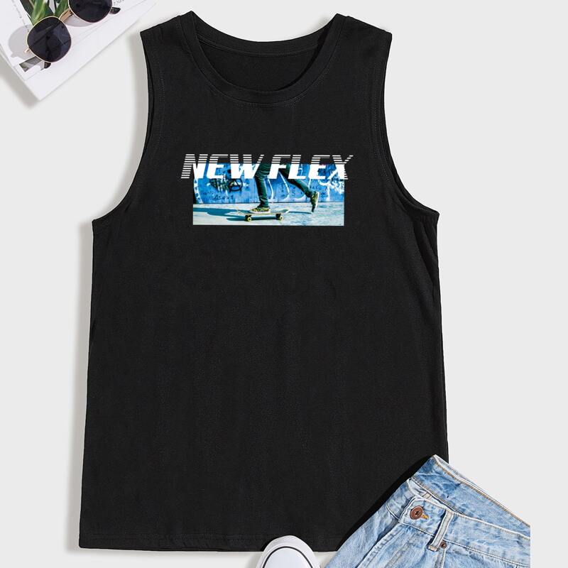 

Guys Letter & Figure Graphic Tank Top, Black