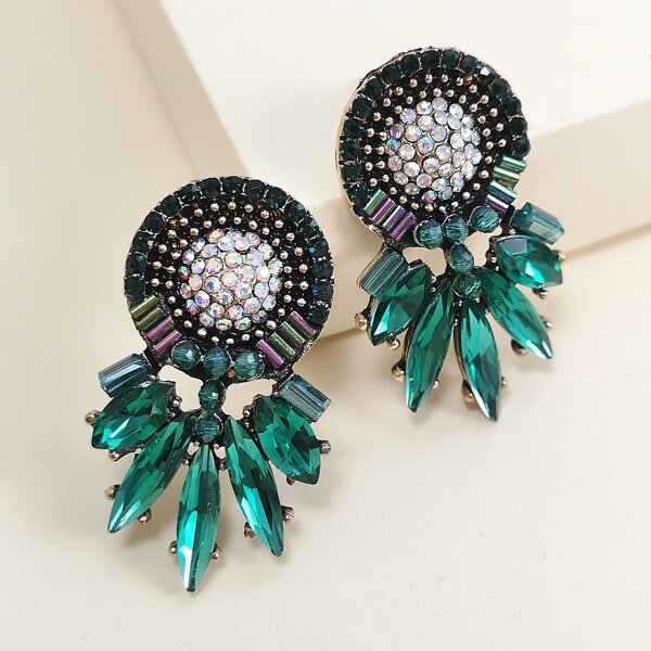 

Gemstone Engraved Earrings, Green