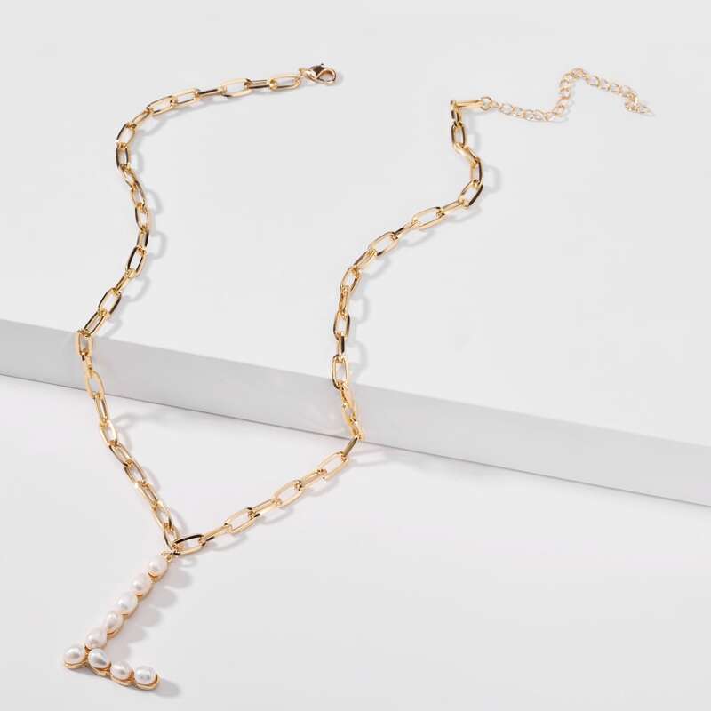 

Faux Pearl Letter Necklace, Gold