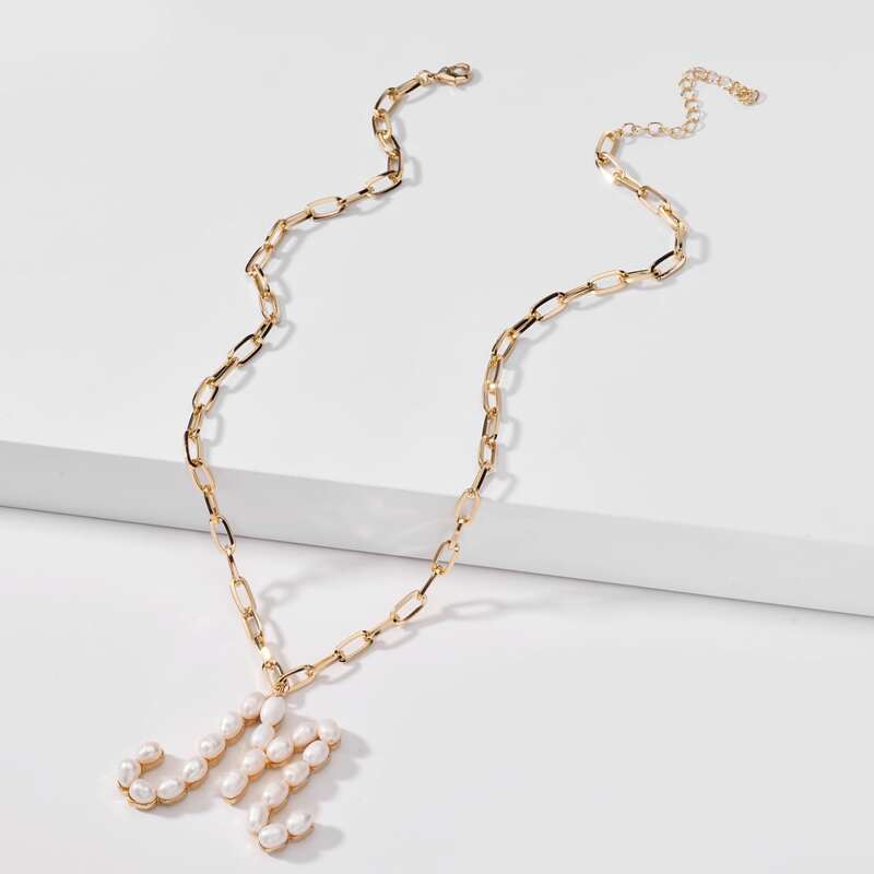 

Faux Pearl Letter Necklace, Gold
