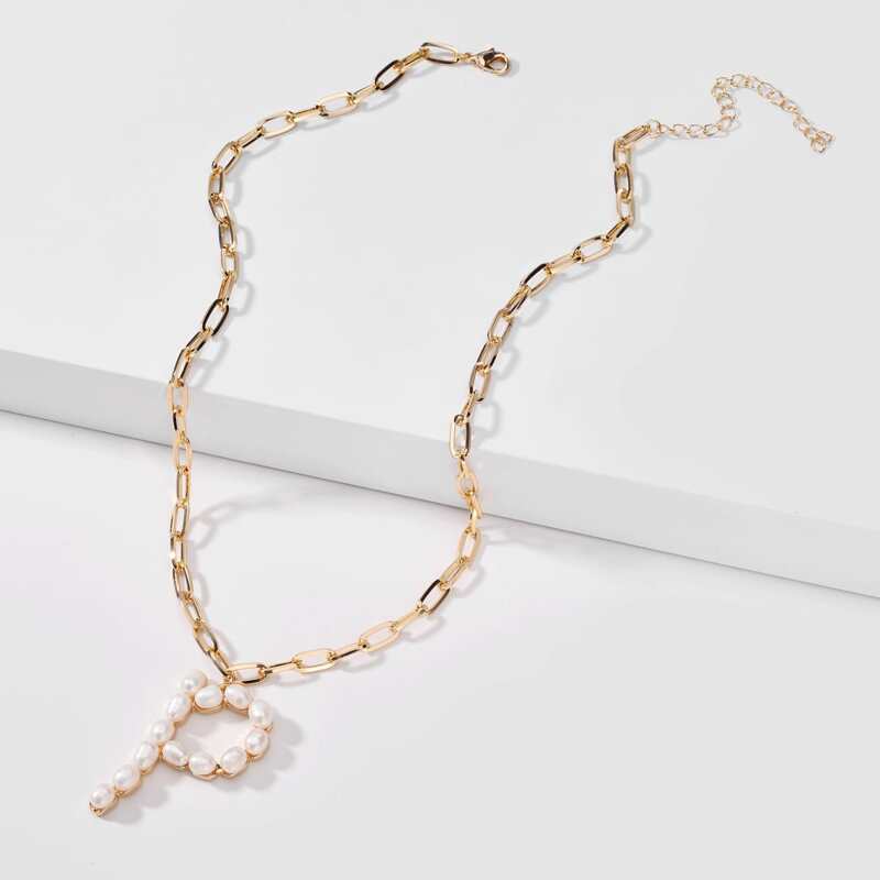 

Faux Pearl Letter Necklace, Gold