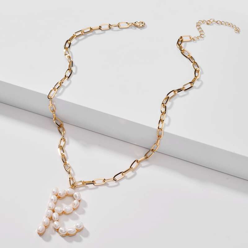 

Faux Pearl Letter Necklace, Gold