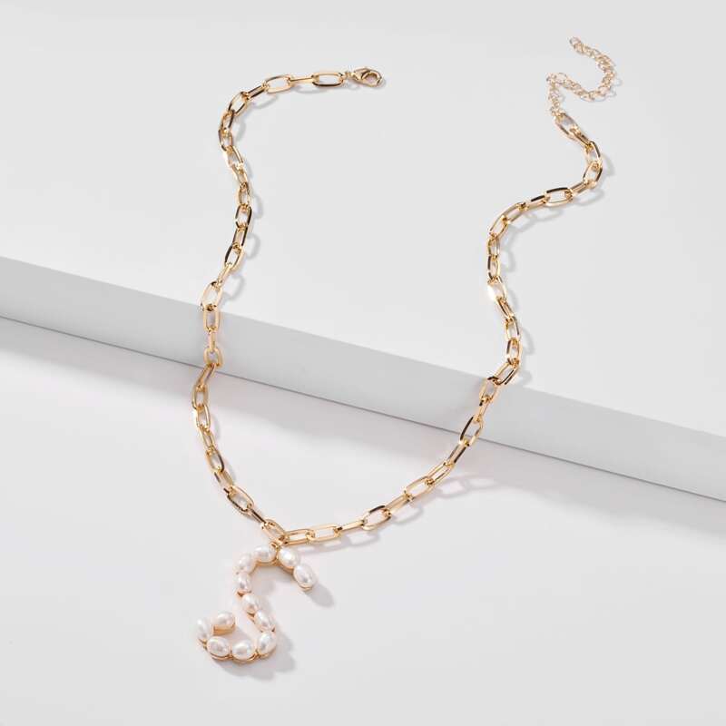 

Faux Pearl Letter Necklace, Gold