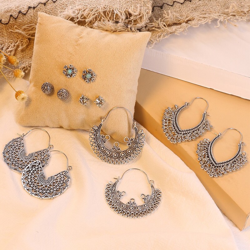 

6pairs Round Ball Tassel Earrings, Silver