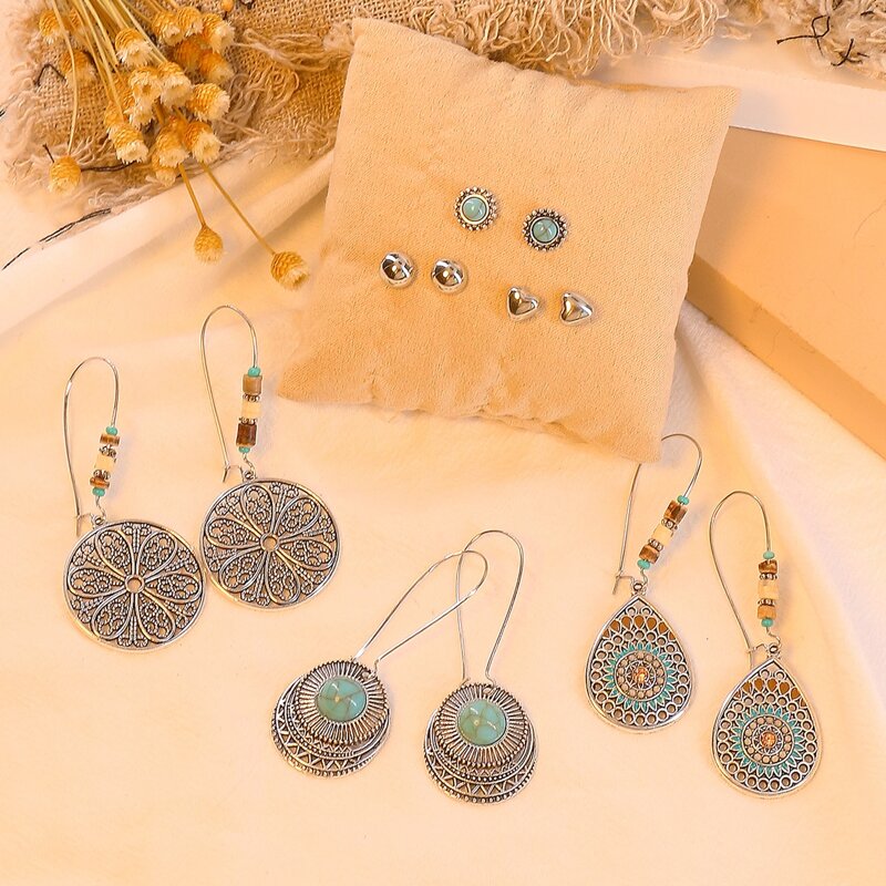 

6pairs Flower Water Drop Earrings, Silver