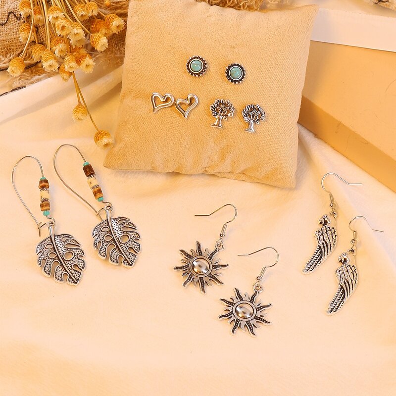 

6pairs Sun Leaf Earrings, Silver