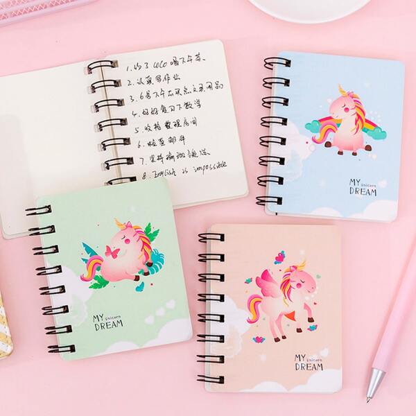 

1 упак. Unicorn Print Cover Случайный спиральный ноутбук, Многоцветный