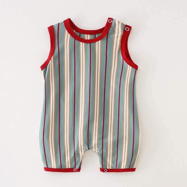 

Baby Boy Striped Contrast Trim Romper, Multicolor