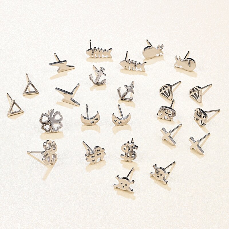 

12pairs Cross Stud Earrings, Silver