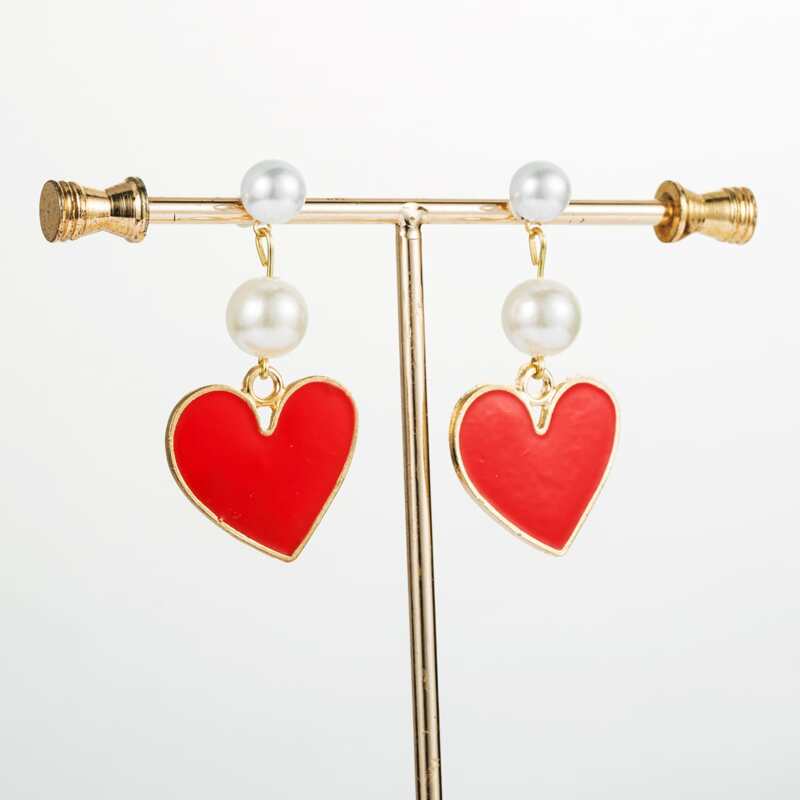 

Heart Drop Earrings, Red