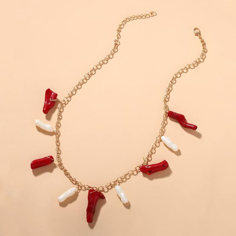 

Faux Pearl Tassel Charm Necklace, Gold