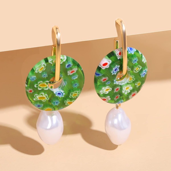 

Круглые серьги с искусственным жемчугом, Зелёные