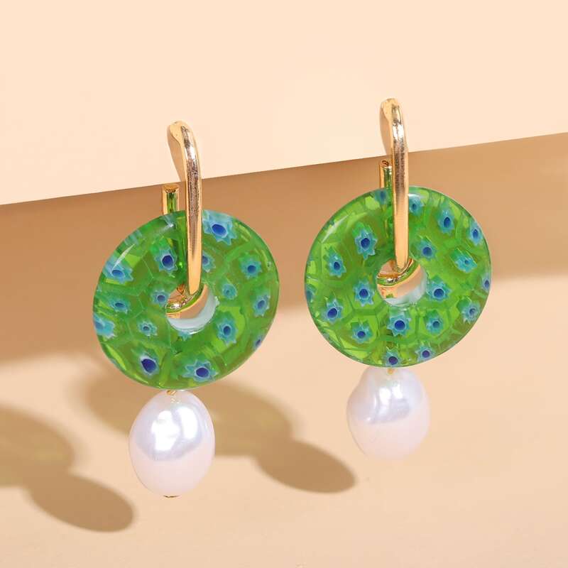 

Round Faux Pearl Earrings, Green